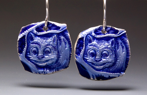 Cheshire Cat Earrings Enamel Relic