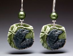 Raven Earrings Enamel Relic